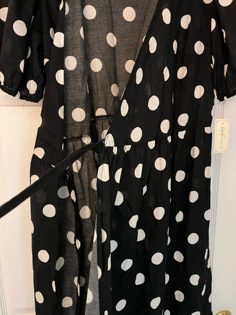 Maison Jules Black and White Polka Dot Wrap Midi Dress - Picture 6 of 8